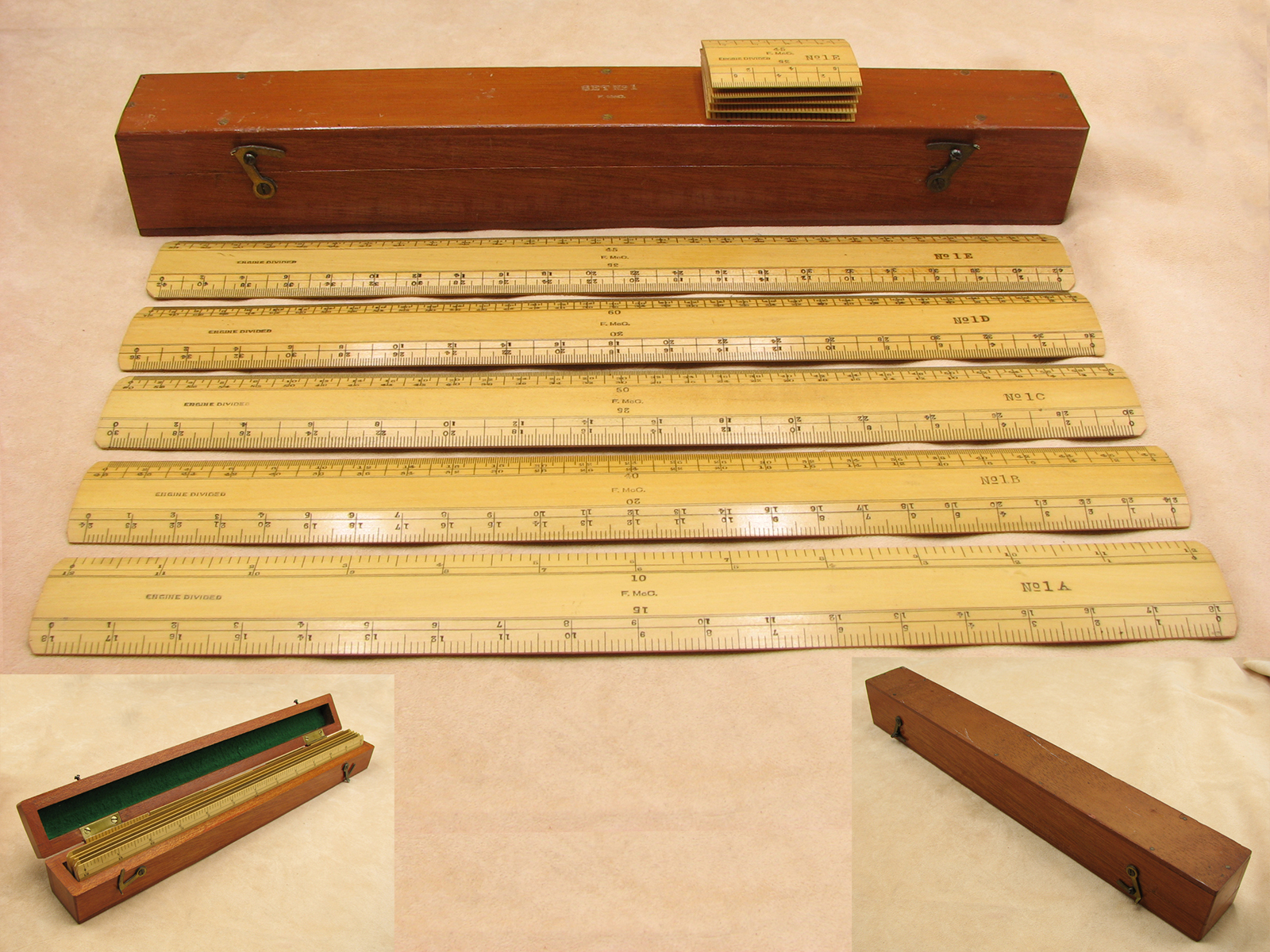 WW2 boxwood scale rules set by F. McCarthy and Son in original box